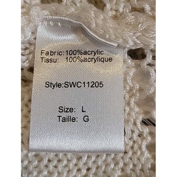 ELAN Crochet Patches Womens Large V Neck Sweater Off White Collared Cream Knit - Picture 7 of 9